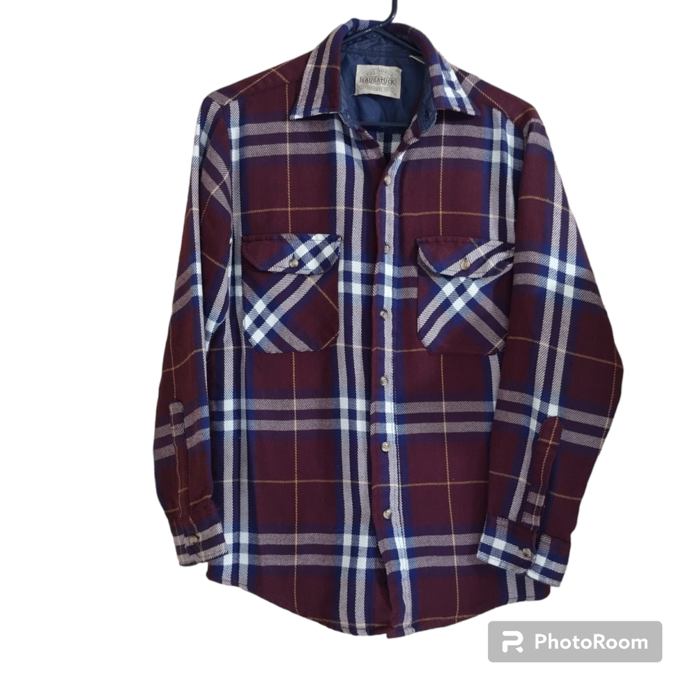 Vintage Saugatuck Drygoods Maroon Blue Flannel Button Up Mens Small Shirt